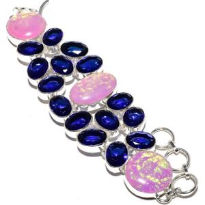 【貨物輸送無料】腕輪 添え物― ファイアーオパールサファイアジュエリーブレスレット 78key triplet fire opal, blue sapphire jewelry handmade bracelet 78