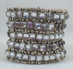 【貨物輸送無料】腕輪 付属物― シルバートーンラインストーンビーズストレッチブレスレットロングsigned ra silver tone 5 row rhinestone beaded stretch bracelet 7 long