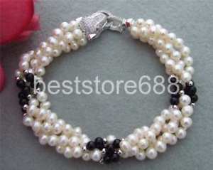 【貨物輸送無料】腕輪 付属物― パールオニキスブレスレットnatural 67粍 frshwater pearlamp;onyx bracelet 8