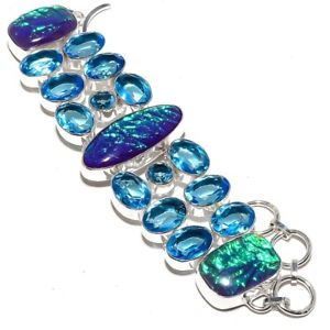 【貨物輸送無料】腕輪 添え物― オーストラリアファイアーオパールトパーズブレスレット78australian triplet fire opal, blue topaz jewelry handmade bracelet 78