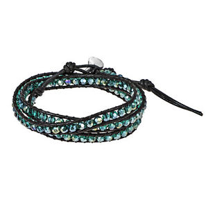 【貨物輸送無料】腕輪 付属物― ミューズラップブレスレットgreen muse crystal tribal wrap leather bracelet