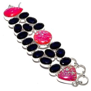 【貨物輸送無料】腕輪 添え物― ファイアーオパールサファイアブレスレット78lawful triplet fire opal, blue sapphire jewelry handmade bracelet 78