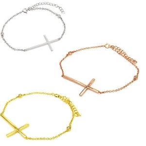 【送料無料】ブレスレット　アクセサリ―　スターリングブレスレットwセットczsterling silver sideways cross charm bracelet w bezel set cz stones