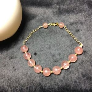 【送料無料】ブレスレット　アクセサリ―　ストロベリーラウンドビーズブレスレットnatural ice red strawberry quartz crystal round beads bracelet 93mm aaa