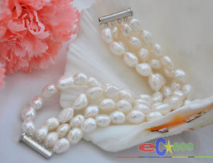 【送料無料】ブレスレット　アクセサリ―　4row 8バロック4row 8 white baroque freshwater cultured pearl bracelet agate
