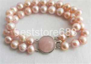 【貨物輸送無料】腕輪 添え物― ストランドピンクラウンドパールブレスレット2 strands 8 89粍 pink round freshwater pearl bracelet