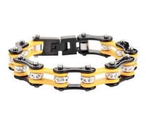【送料無料】ブレスレット　アクセサリ―　レディースレディースステンレススチールブラックイエローバイクチェーンブレスレットアメリカ 14,045円