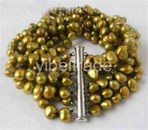 【貨物輸送無料】腕輪 添え物― 88strands 6mmgrrenバロック腕輪8 8strands 6粍 army grren baroque freshwater pearl bracelet