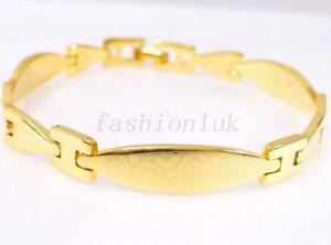 【送料無料】ブレスレット　アクセサリ―　18kイェローゴールドブレスレット19cmリンクwomen 18k yellow gold plated bracelet 19cm art print i links uk