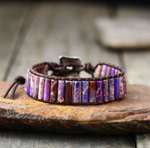 【送料無料】ブレスレット　アクセサリ&mdash;　knittepurpleジャスパーラップブレスレットカフス handknittepurple sea sediment jasper single leather wrap bracelet cuff｜hokushin
