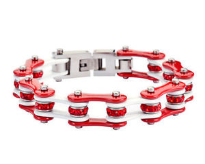 【送料無料】ブレスレット　アクセサリ―　ステンレススチールホワイトレッドバイクチェーンブレスレットアメリカwomens stainless steel white red bling bike chain bracelet usa seller