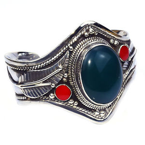 【送料無料】ブレスレット　アクセサリ―　oynxアカサンゴカフス24ctgreen oynx red coral cuff 24ct overlay ethnic jewelry
