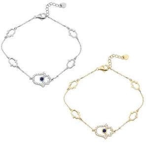 【送料無料】ブレスレット　アクセサリ&mdash;　スターリングczブレスレットwhamsasterling silver cz stones charm bracelet w multiple open hamsa hand charms｜hokushin