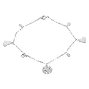 【送料無料】ブレスレット　アクセサリ―　スターリングczwomensリンクチェーンブレスレットsterling silver crystals cz love heart flower womens girls link chain bracelet