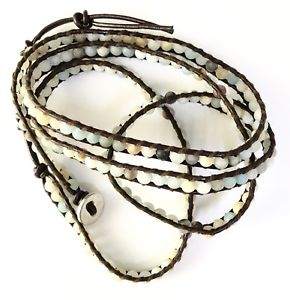 【送料無料】ブレスレット　アクセサリ―　ダークブラウンレザーマットラップブレスレットdark brown leather wrap bracelet with matte finish multicolored amazonite