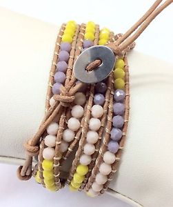 【送料無料】ブレスレット　アクセサリ―　ラップブレスレットleather wrap bracelet with yellow amp; purple crystal