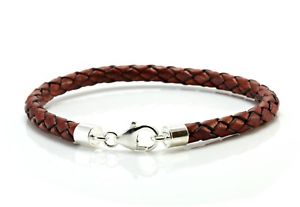 【送料無料】ブレスレット　アクセサリ―　メンズレディースレザースターリングシルバーブラウンmensladies 5mm braided leather and sterling silver braceletred brown