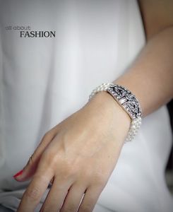 【送料無料】ブレスレット　アクセサリ―　ブレスレットシルバーマルチローパールホワイトアールデコクリスタルビンテージbracelet silver multi row pearl white art deco crystal vintage original ct4