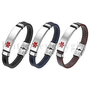 【送料無料】ブレスレット　アクセサリ―　ステンレススチールタグブレスレットfree engraving stainless steel medical alert id tag leather men women bracelet