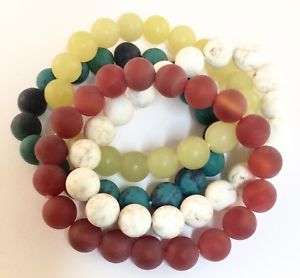 【送料無料】ブレスレット　アクセサリ―　マットマグネシアオリーブカネストレッチブレスレットfour matte finish azurite magnesite olive jade carnelian stretch bracelet set