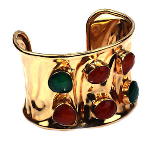 【送料無料】ブレスレット　アクセサリ―　ルビーエメラルドカフruby emerald rosegold cuff handmade jewelry