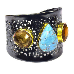 【送料無料】ブレスレット　アクセサリ―　ターコイズスモーキーカフジュエリーゴールドハンドメイドblue copper turquoise smokey cuff jewelry gold handmade jewelry