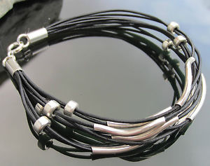 【送料無料】ブレスレット　アクセサリ―　リアルレザーコードブレスレットスターリングシルバークラスプビーズreal leather cord bracelet with 925 sterling silver clasp and beads