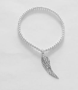 【送料無料】ブレスレット　アクセサリ―　スターリングシルバースターリングシルバーストレッチブレスレットsterling silver stretch bracelet with sterling silver angel wing charm