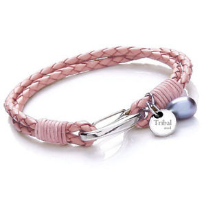 【送料無料】ブレスレット　アクセサリ―　スチールレディースピンクパールブレスレットtribal steel 19cm ladies pink pearl amp; leather bracelet 14,045円