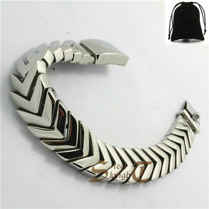 【送料無料】ブレスレット　アクセサリ―　ステンレススチールシェイプチェーンブレスレットシルバーポリッシュstainless steel arrow v shape link chain bracelet silver polished 18mm wide
