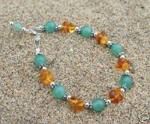 【送料無料】ブレスレット　アクセサリ―　オレンジブレスレットスターリングシルバーaventurine genuine amber bracelet sterling silver
