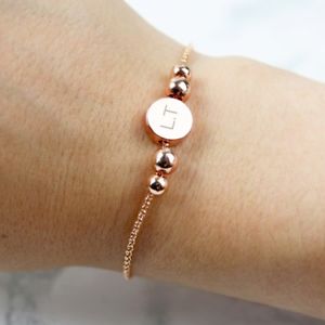 【送料無料】ブレスレット　アクセサリ―　パーソナライズローズゴールドイニシャルディスクブレスレットpersonalised rose gold plated initials disc bracelet
