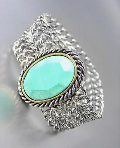 【送料無料】ブレスレット　アクセサリ―　デザイナターコイズシルバーケーブルメダイヨンチェーンブレスレットchunky designer turquoise stone silver cable medallion chain bracelet
