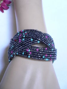 【送料無料】ブレスレット　アクセサリ―　マルチカラービーズカフワイドディスコファッションブレスレット women multi colored beads metal cuff wide disco trendy fashion bracelet