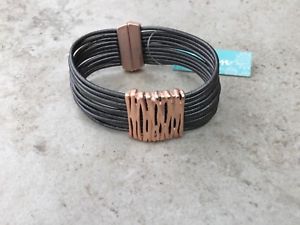 【送料無料】ブレスレット　アクセサリ―　マットローズゴールドグレーレザーマルチストランドブレスレットカフmatt rose gold grey leather multi strand bracelet cuff pom rrp 20