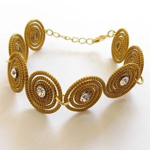 【送料無料】ブレスレット　アクセサリ―　ゴールドブレスレットスパイラルカールツイストクリアcapim oro vegetable gold bracelet spiral curl twist clear gem crystal adjustable