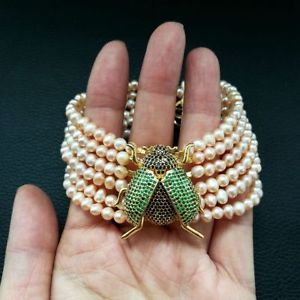 【送料無料】ブレスレット　アクセサリ―　ｍストランドピンクパールブレスレットm012919 8 6 strands pink pearl cz bee bracelet