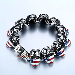 【送料無料】ブレスレット　アクセサリ―　ステンレスアメリカアメリカフラグスカーフマスクブレスレットstainless steel american usa flag scarf mask rebel skull mens womens bracelet 14,045円