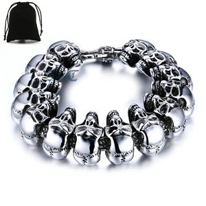 【送料無料】ブレスレット　アクセサリ―　8 ゴシックステンレスブレスレットジュエリーバッグ8 mens large gothic skull biker stainless steel bracelet jewelrygift bag
