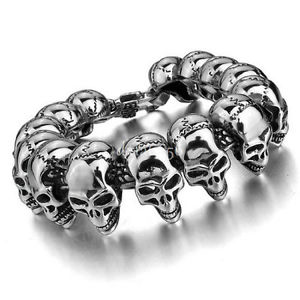 【送料無料】ブレスレット　アクセサリ―　シルバーパンクハーレーバイカーステンレススチールブレスレット887 men heavy silver tone punk harley biker stainless steel skulls bracelet
