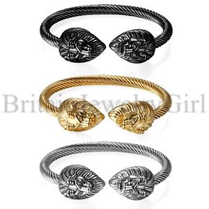 【送料無料】ブレスレット　アクセサリ―　メンズライオンヘッドブレスレットステンレススチールツイストケーブルカフmens elastic adjustable lion head bracelet stainless steel twisted cable cuff