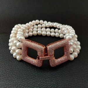 【送料無料】ブレスレット　アクセサリ―　ホワイトラウンドパールブレスレットクラスプ8 4 row white round pearl bracelet cz clasp