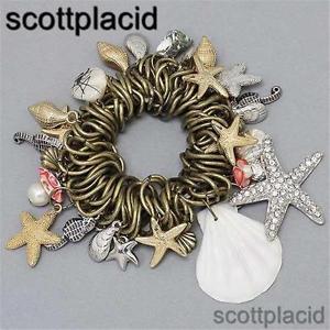 【送料無料】ブレスレット　アクセサリ―　chunky gold silver seashell crystal pearl fashion jewelry stretch bracelet
