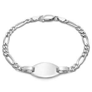 【送料無料】ブレスレット　アクセサリ―　スターリングシルバーフィガロブレスレット925 sterling silver classy 7 or 8 engravable oval figaro id bracelet
