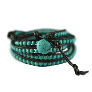 【送料無料】ブレスレット　アクセサリ―　fashion turquoise color bead bracelet beach leather bracelet5wrap handmade 3fashion turquoise color bead bracelet beach le