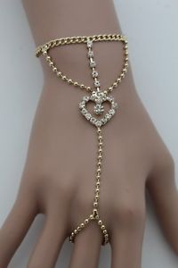 【送料無料】ブレスレット　アクセサリ―　ブレスレットゴールドスレーブリングwomen bracelet gold metal hand chains slave ring silver rhinestones heart charm