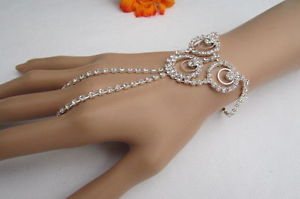 【送料無料】ブレスレット　アクセサリ―　ブレスレットファッションチェーンwomen bracelet fashion silver metal hand chain circles rhinesones bling jewelry