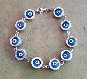 【送料無料】ブレスレット　アクセサリ―　ソリッドシルバーブレスレットblue eye bracelet in solid silver refm 208