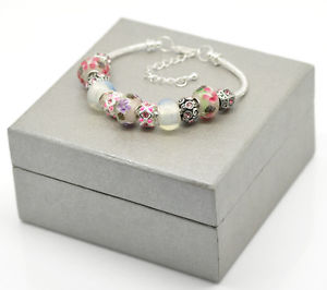 【送料無料】ブレスレット　アクセサリ―　ハンドメイドピンクガラスボックスビーズブレスレットインチhandmade beautiful pink glass beads bracelet with gift box 75 inches 19cm