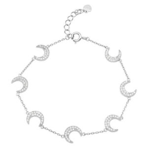 【送料無料】ブレスレット　アクセサリ&mdash;　スターリングシルバーブレスレットsterling silver multiply cz stones crescent charms bracelet｜hokushin